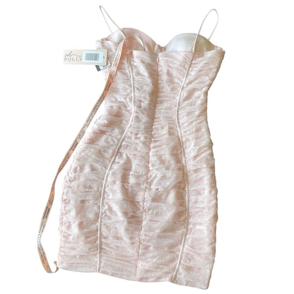 Oh Polly Women's Lace Pink Ruched Mesh Bodycon Dress Size 6 - Picture 6 of 9